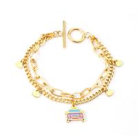 Stainless Steel Charm Bracelet, Car, gold color plated, for woman .09 Inch 