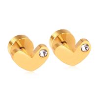 Stainless Steel Cubic Zirconia Stud Earring, Heart, gold color plated, micro pave cubic zirconia & for woman 