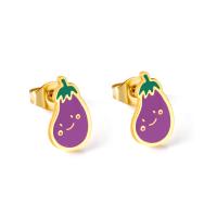 Stainless Steel Stud Earring, Eggplant, gold color plated, for woman 