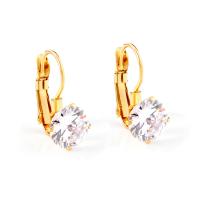 Stainless Steel Leverback Earring, with Cubic Zirconia, gold color plated, for woman 