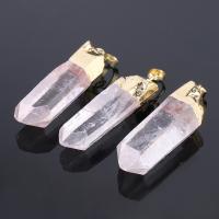 Natural Quartz Pendants, Brass, with Clear Quartz, gold color plated & for woman .72 Inch 
