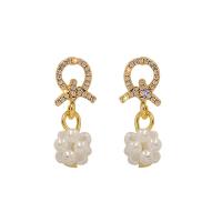 Plastic Pearl Zinc Alloy Earring, with ABS Plastic Pearl, fashion jewelry & for woman & with rhinestone 