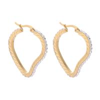 Stainless Steel Hoop Earring, plated, fashion jewelry & for woman & with rhinestone 
