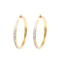 Stainless Steel Hoop Earring, plated, fashion jewelry & for woman & with rhinestone, golden 