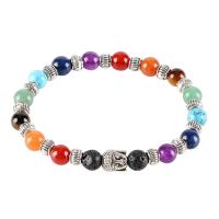 Gemstone Bracelets, Lava, with Jade & Lapis Lazuli & zinc alloy bead & Tiger Eye & Green Aventurine & Red Agate & Amethyst, antique silver color plated, for woman, 8mm .58 Inch 