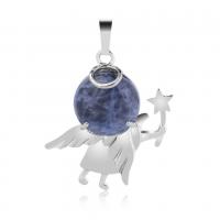 Gemstone Zinc Alloy Pendants, with Gemstone, Angel, platinum color plated & for woman 