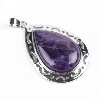 Brass Pendant, with Amethyst, Teardrop, platinum color plated & for woman .62 Inch 