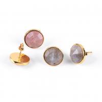 Zinc Alloy Stud Earring, with Gemstone, gold color plated & for woman 