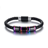 Microfiber PU Bracelet, with Stainless Steel, for man, black .46 Inch 