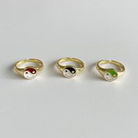 Brass Cuff Finger Ring, Smiling Face, gold color plated, Adjustable & ying yang & for woman & enamel 