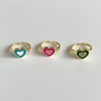 Brass Cuff Finger Ring, Heart, gold color plated, Adjustable & for woman & enamel 