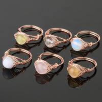 Gemstone Zinc Alloy Finger Ring, with Gemstone, rose gold color plated & for woman 53mm 