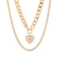 Fashion Multi Layer Necklace, Shell, with aluminum chain, Heart, KC gold color plated, Double Layer & curb chain & for woman .69 Inch 