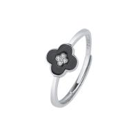 925 Sterling Silver Cuff Finger Ring, Four Leaf Clover, plated, adjustable & for woman & with rhinestone US Ring 