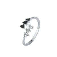 925 Sterling Silver Cuff Finger Ring, Triangle, plated, adjustable & for woman & epoxy gel & with rhinestone 1.5mm, US Ring 