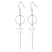Sterling Silver Drop Earring, 925 Sterling Silver, Star, platinum plated, for woman & hollow 