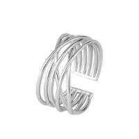 925 Sterling Silver Cuff Finger Ring, platinum plated, adjustable & for woman & hollow, 10mm, US Ring 