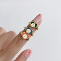 Brass Cuff Finger Ring, Heart, gold color plated, Adjustable & for woman & enamel 