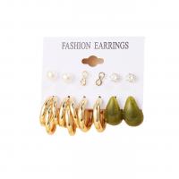 Zinc Alloy Earring Set, with Plastic Pearl & Acrylic, 6 pieces & for woman & with rhinestone 
