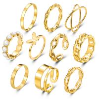 En alliage de zinc Bague, avec perle de plastique, Placage de couleur d'or, 10 pièces & styles différents pour le choix & pour femme, Vendu par fixé
