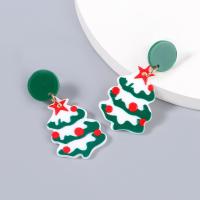 Boucles d'oreilles de Noël, alliage de zinc, avec résine, arbre de noël, Conception de Noël & bijoux de mode & pour femme, Vendu par paire