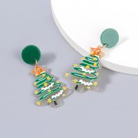 Boucles d'oreilles de Noël, alliage de zinc, avec résine, arbre de noël, Conception de Noël & bijoux de mode & pour femme, vert, Vendu par paire