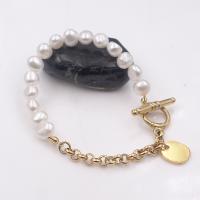 Cultured Freshwater Pearl Bracelets, with Stainless Steel, plated, patchwork & for woman, mixed colors cm 