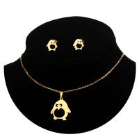 Titanio conjunto de joyas de acero, Partículas de acero, Pendiente de stud & collar, con cadena de latón, Pingüino, para mujer, dorado, longitud:45 cm, Vendido por Set