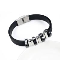 Silicone Stainless Steel Bracelets, with Obsidian & Silicone, plated, for couple, mixed colors cm 