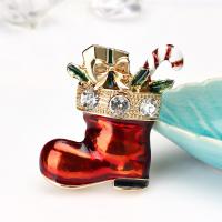Christmas Jewelry Brooch , Zinc Alloy, Christmas Boot, Unisex & enamel & with rhinestone, mixed colors 