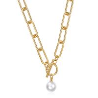 Plastic Pearl Necklace, Stainless Steel, with Plastic Pearl, Round, plated, fashion jewelry & oval chain & for woman Approx 19.68 Inch 