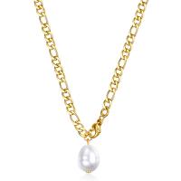 Plastic Pearl Necklace, Stainless Steel, with Plastic Pearl, with 1.96inch extender chain, Teardrop, plated, fashion jewelry & figaro chain & for woman 10mm Approx 17.7 Inch 