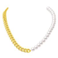 Plastic Pearl Necklace, Titanium Steel, with Plastic Pearl, plated, curb chain & for woman 8mm Approx 16.14 Inch 
