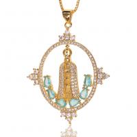 Cubic Zircon Micro Pave Brass Necklace, Virgin Mary, gold color plated, micro pave cubic zirconia & hollow Approx 17.7 Inch 