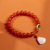 Yunnan Red Agate Bracelet, with Yunnan Red Agate & Jadeite, 14K gold plated, for woman, 14-16cm,8mm 
