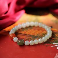 Jade Bracelets, Hetian Jade, with Yunnan Red Agate & Jadeite, 18K gold plated, for woman, 14-16cm,7mm 