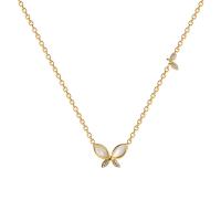 Rhinestone Brass Necklace, with Shell, with 2.36inch extender chain, Butterfly, gold color plated, for woman & with rhinestone, 15mm .96 Inch 