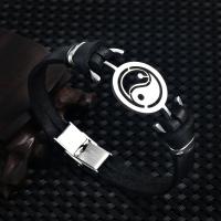 Men Bracelet, Stainless Steel, with Leather, Double Layer & ying yang & for man 