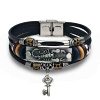 Men Bracelet, Zinc Alloy, with Leather, Scorpion, plated, three layers & for man, mixed colors cm 