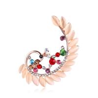 Cats Eye Brooch, Zinc Alloy, with Cats Eye, Peacock, for woman & with rhinestone, mixed colors 