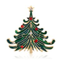 Broche de bijoux de Noël, alliage de zinc, arbre de noël, unisexe & émail & avec strass, couleurs mélangées Vendu par PC