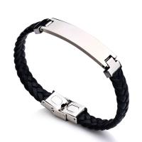 PU Leather Cord Bracelets, Stainless Steel, with PU Leather, plated, Adjustable & Unisex, mixed colors 