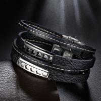 PU Leather Cord Bracelets, Stainless Steel, with PU Leather, Double Layer & Unisex 