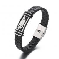 Stainless Steel Bracelet, with PU Leather, plated, for man, mixed colors, 220mmuff0c44mm 