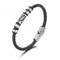 PU Leather Cord Bracelets, Stainless Steel, with PU Leather, plated, Unisex, mixed colors, 220mmuff0c40mm 