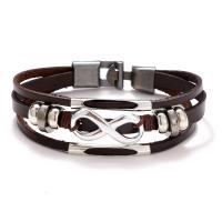 Leatheroid Cord Bracelets, Zinc Alloy, with Leather, Number 8, plated, three layers & Unisex cm 