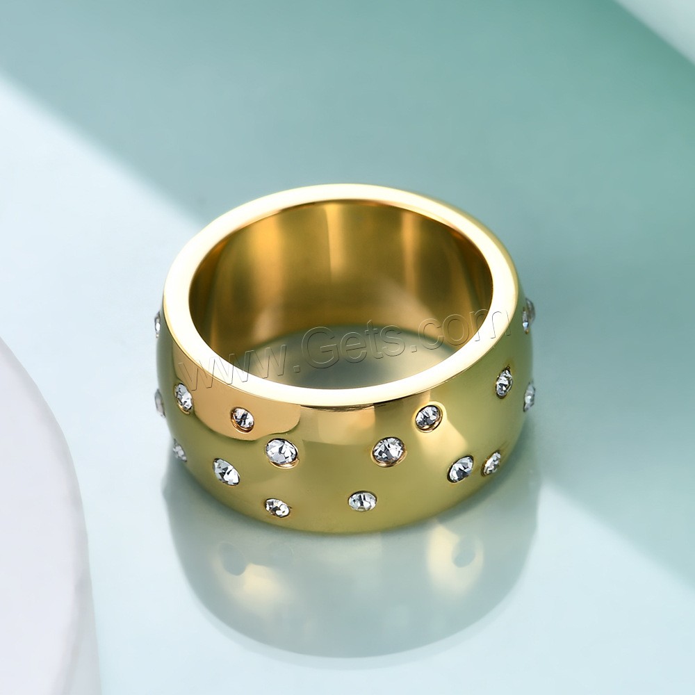 Anillo de dedo de acero Titanium de, Partículas de acero, chapado, diverso tamaño para la opción & para mujer & con diamantes de imitación, más colores para la opción, 10mm, tamaño:7-12, Vendido por UD