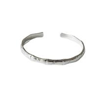 Brass Cuff Bangle, Bamboo, silver color plated, Adjustable & for woman 