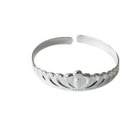 Brass Cuff Bangle, silver color plated, Adjustable & crown design & for woman 
