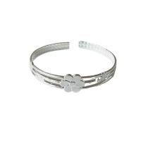 Brass Cuff Bangle, Flower, silver color plated, Adjustable & for woman & hollow 
